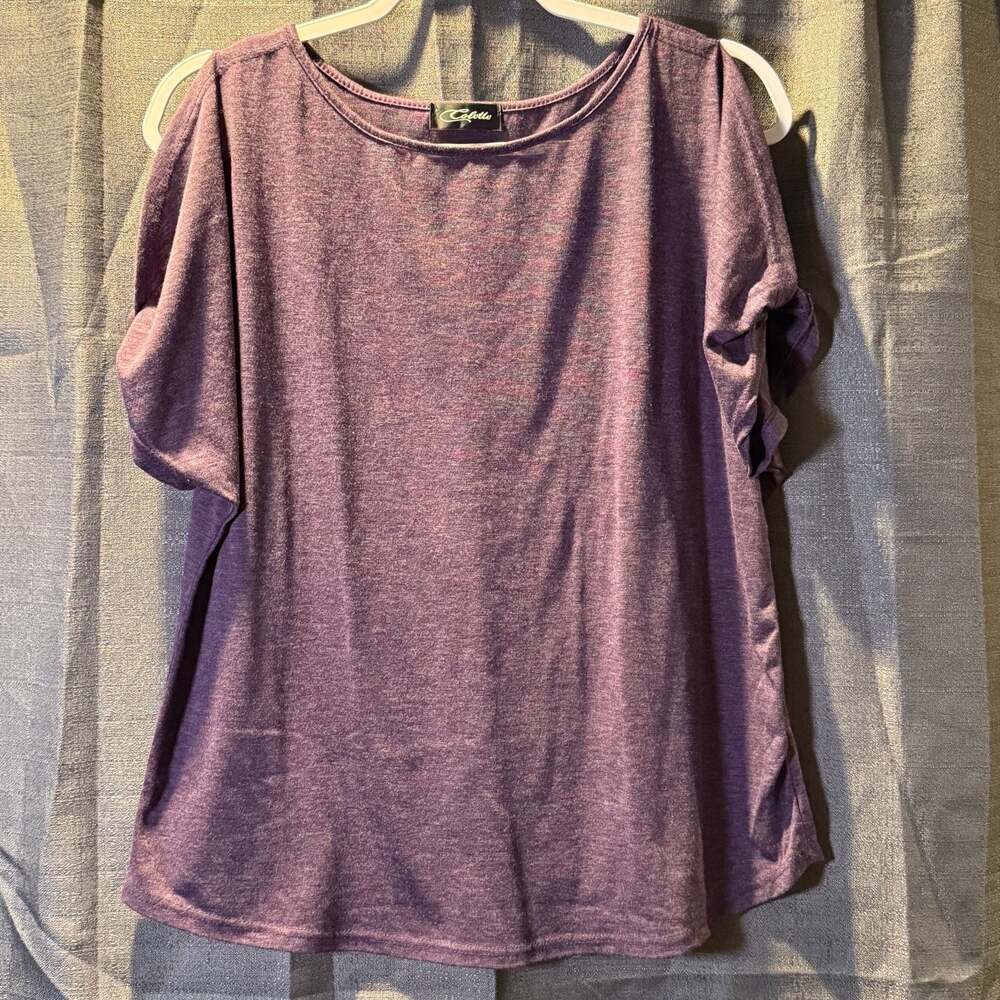 Colette Purple Heathered Cold Shoulder Short Sleeve Crew Neck Top